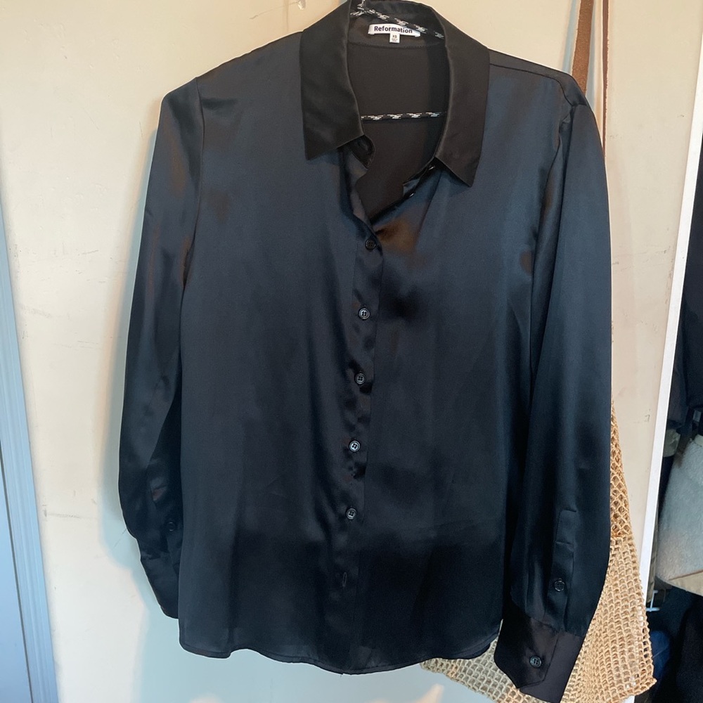 Reformation Sky Relaxed Silk Top Black XS